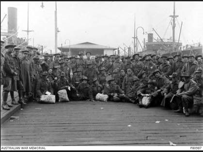 ‘Shropshire A9’, Australians embarking for service in the First World War. Port Melbourne, Victoria. Maker: Josiah Barnes, Australian War Memorial (AWM) Photograph PB0987.