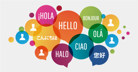 Decretive image of speech bubbles containing the word hello in different languages 