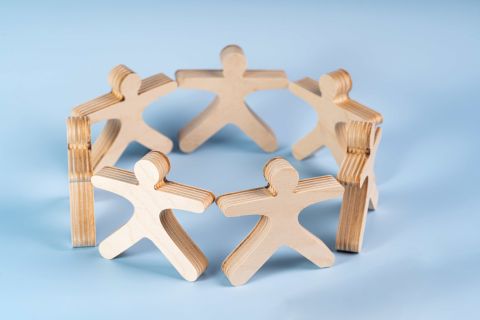 Mockup business community working people holding hands together, leadership concept