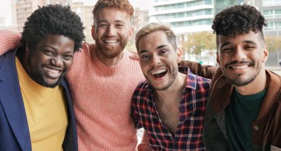 Group of young diverse men smiling on camera in the city - Multiracial male friendship concept, Photos - Envato Elements