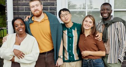 Happy Friends Posing Smiling at Camera Stock Photo, ft. neighbors & happy man